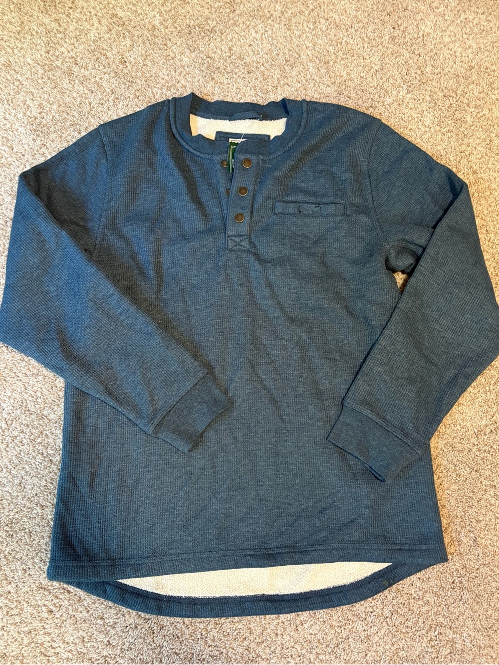 NWT L.L. Bean Fleece Lined Henley Shirt with Button Front, Teal, Medium Regular